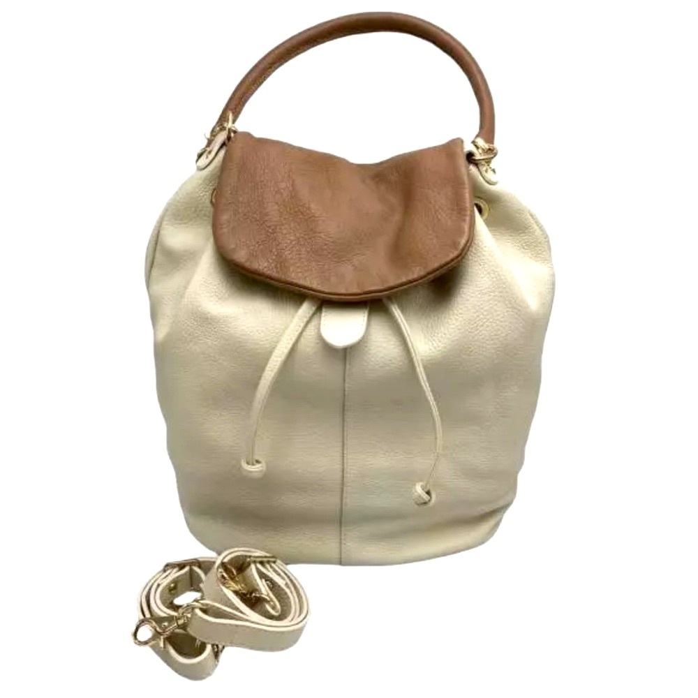 Gianni Notaro Italian Leather Convertible Bucket Bag Backpack 2 Way Bag Ivory